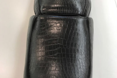 Motorcycle seat reupholstery in alligator stamped leather!